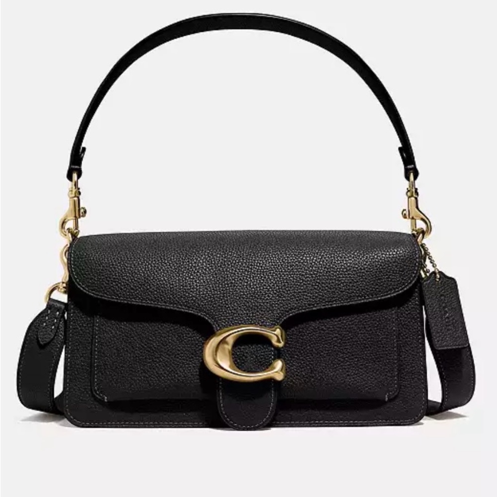 Coach Black Pebbled Leather Shoulder Bag with Gold 'C' Accent